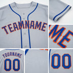Custom Gray Royal-Orange Baseball Jersey detail