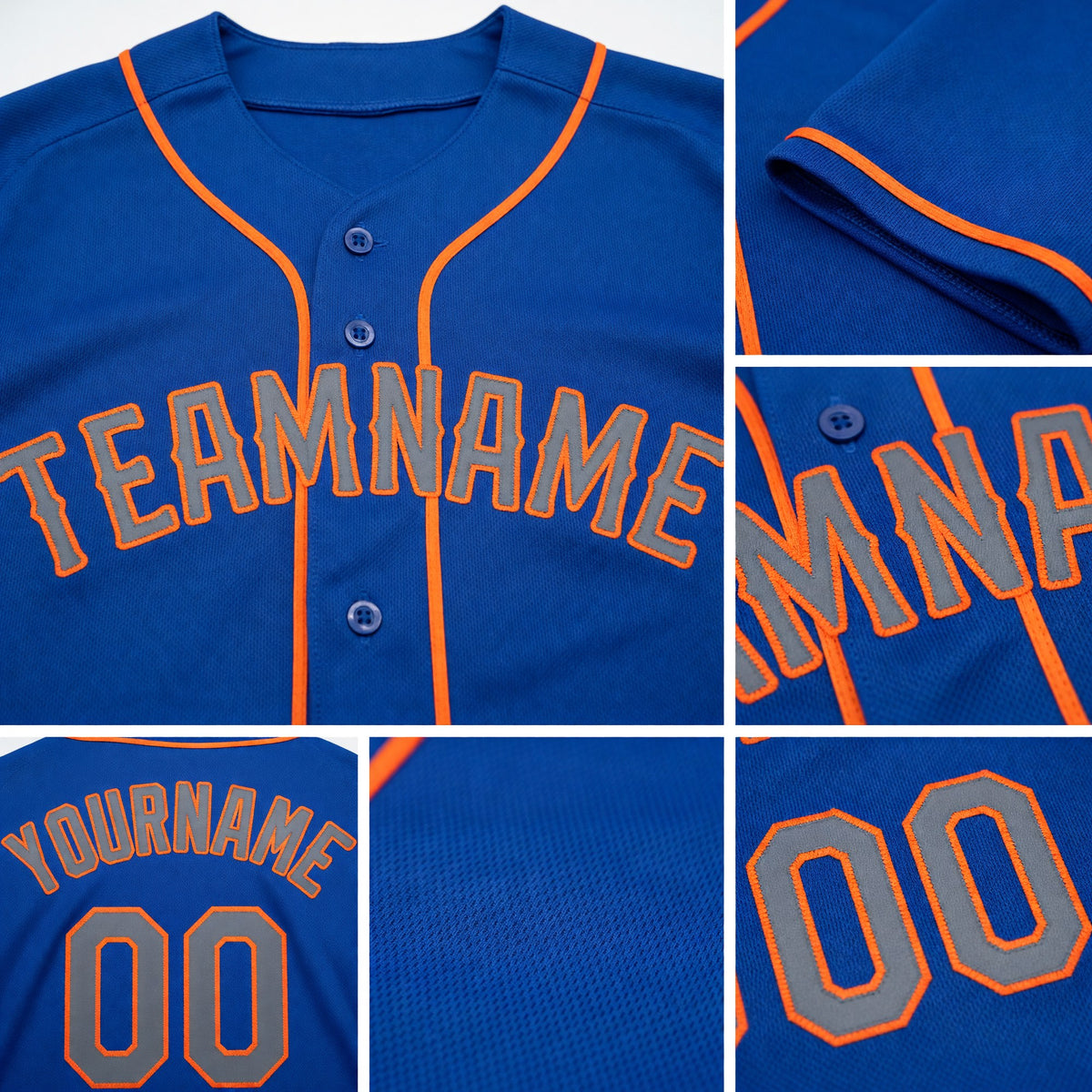 Custom Royal Gray-Orange Baseball Jersey detail