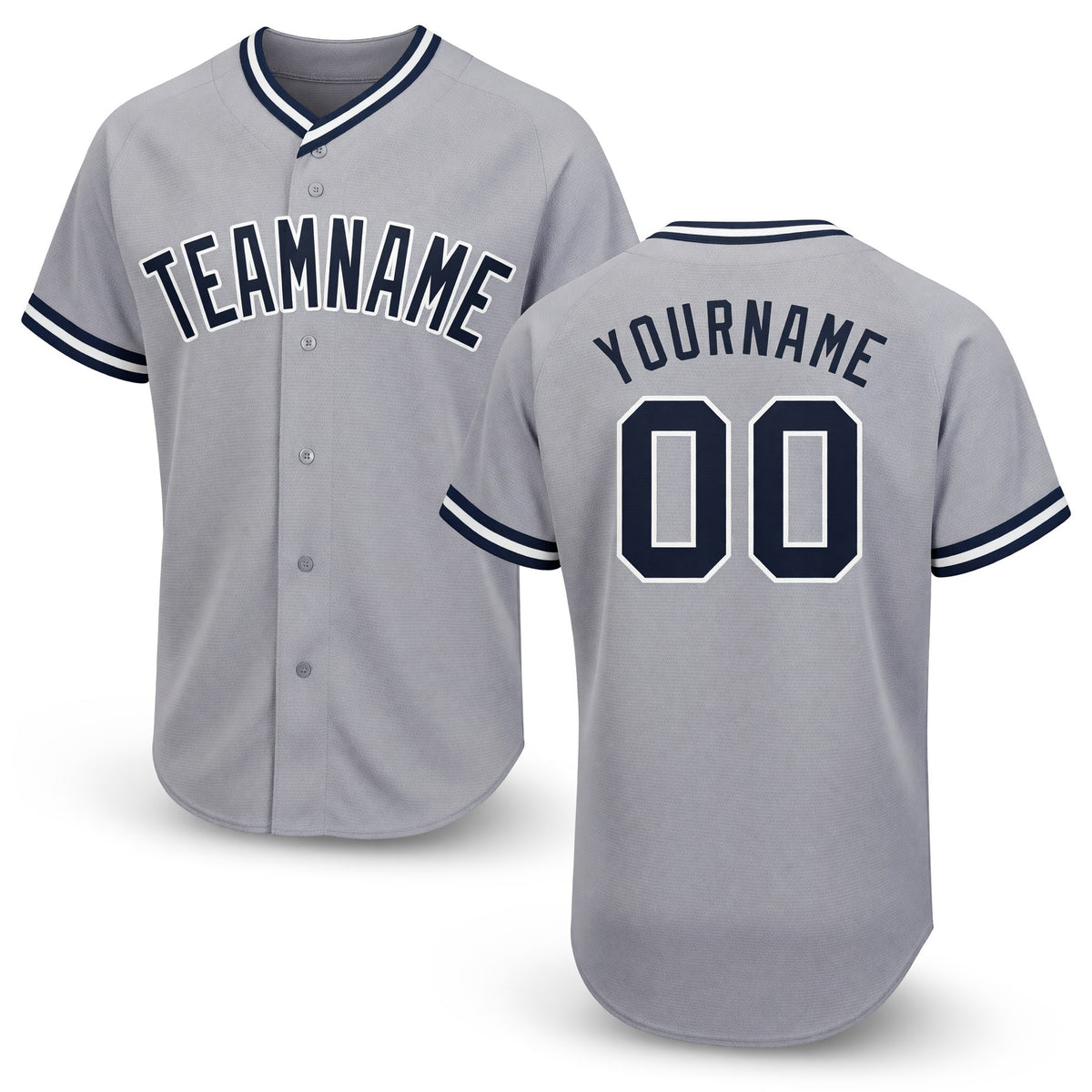 Custom Gray Navy-White Baseball Jersey