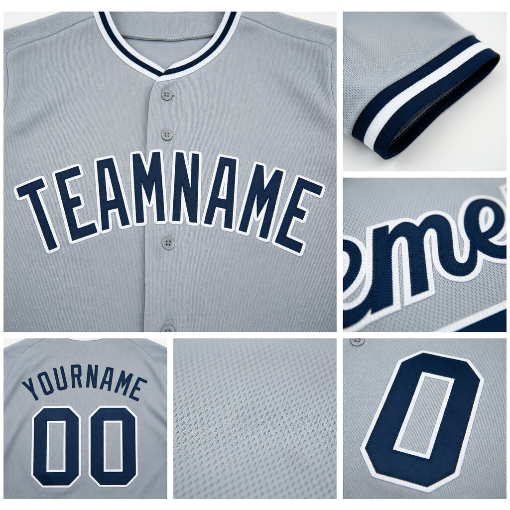Custom Gray Navy-White Baseball Jersey detail