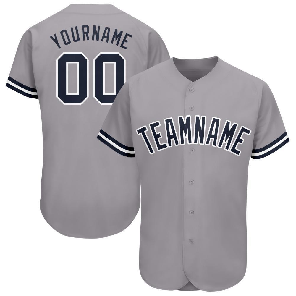 Custom Gray Navy-White Baseball Jersey photo 1