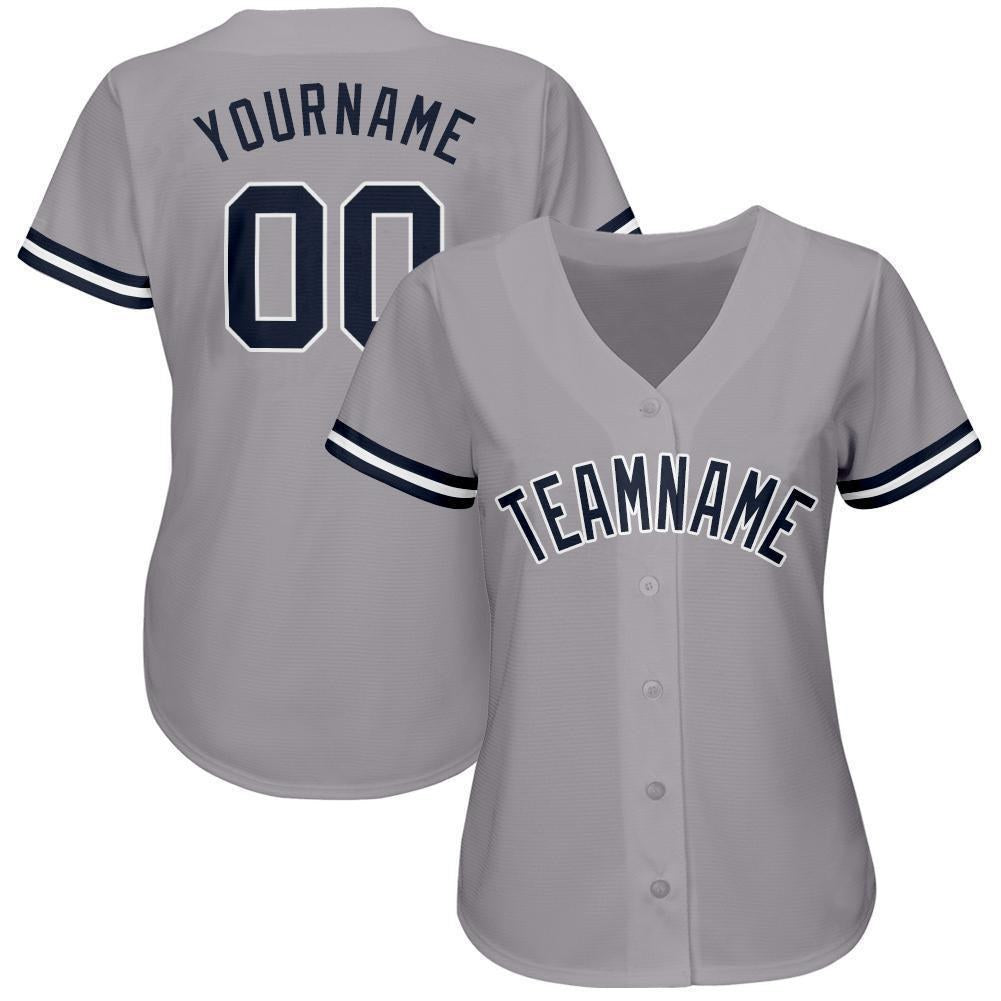 Custom Gray Navy-White Baseball Jersey photo 2