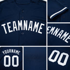 Custom Navy White Baseball Jersey detail