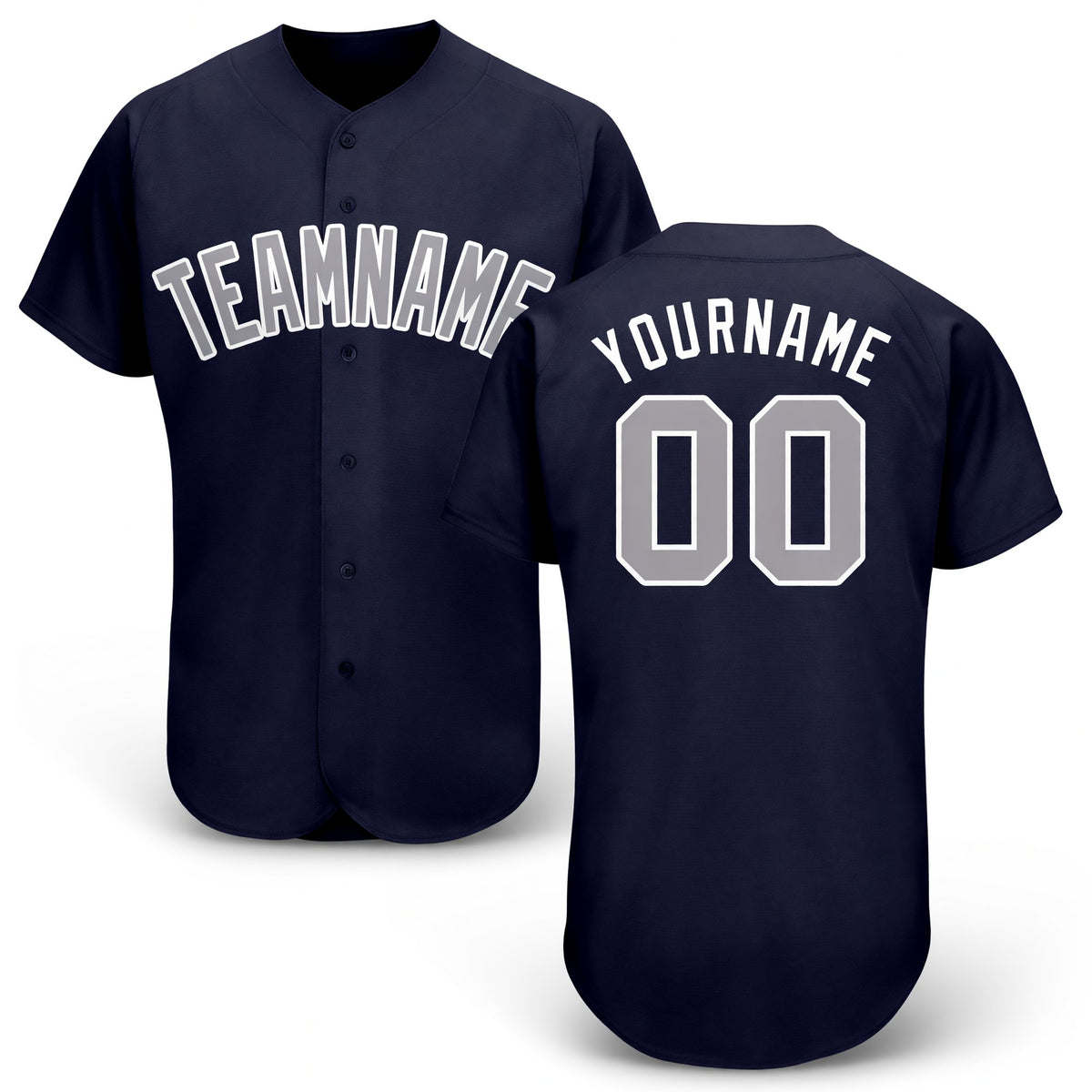 Custom Navy Gray-White Baseball Jersey