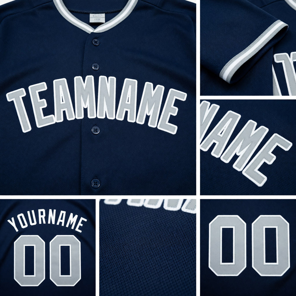 Custom Navy Gray-White Baseball Jersey detail