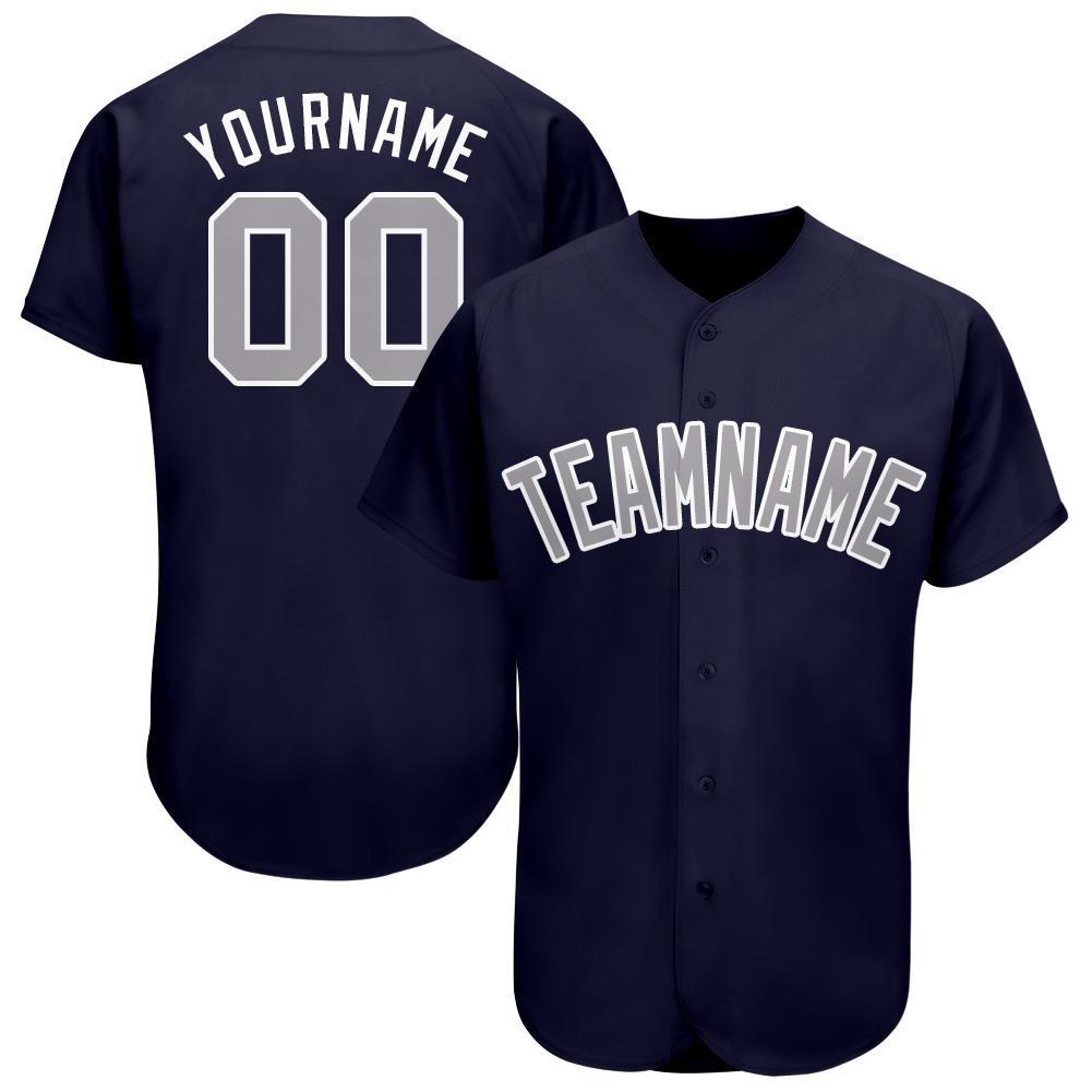 Custom Navy Gray-White Baseball Jersey photo 1