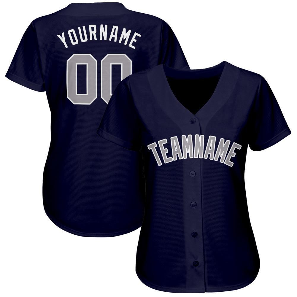 Custom Navy Gray-White Baseball Jersey photo 2