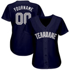 Custom Navy Gray-White Baseball Jersey photo 2