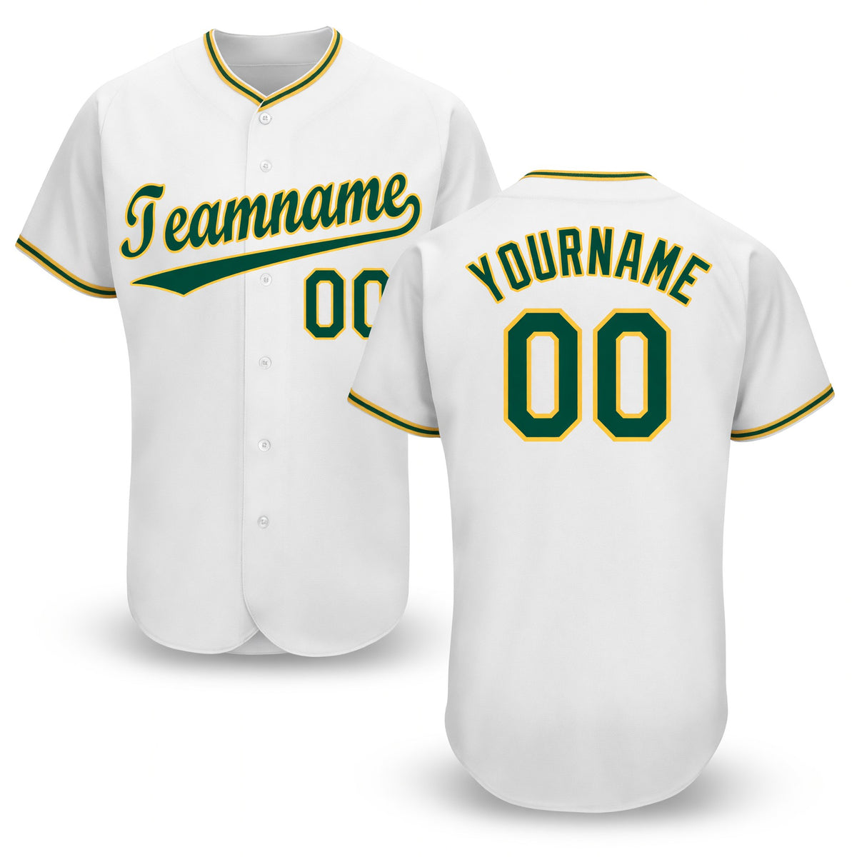 Custom White Green-Gold Baseball Jersey