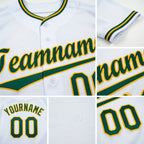 Custom White Green-Gold Baseball Jersey detail
