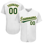 Custom White Green-Gold Baseball Jersey photo 1