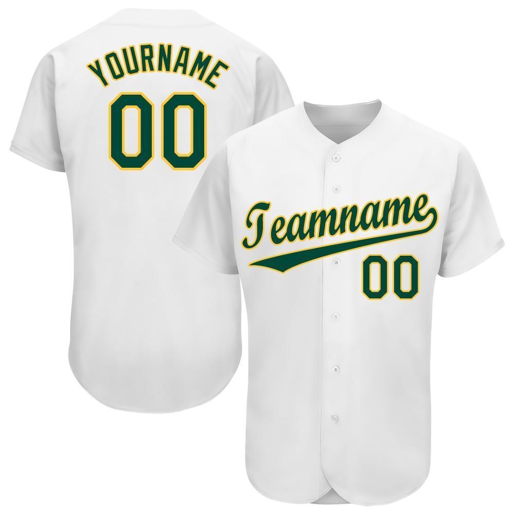 Custom White Green-Gold Baseball Jersey photo 1