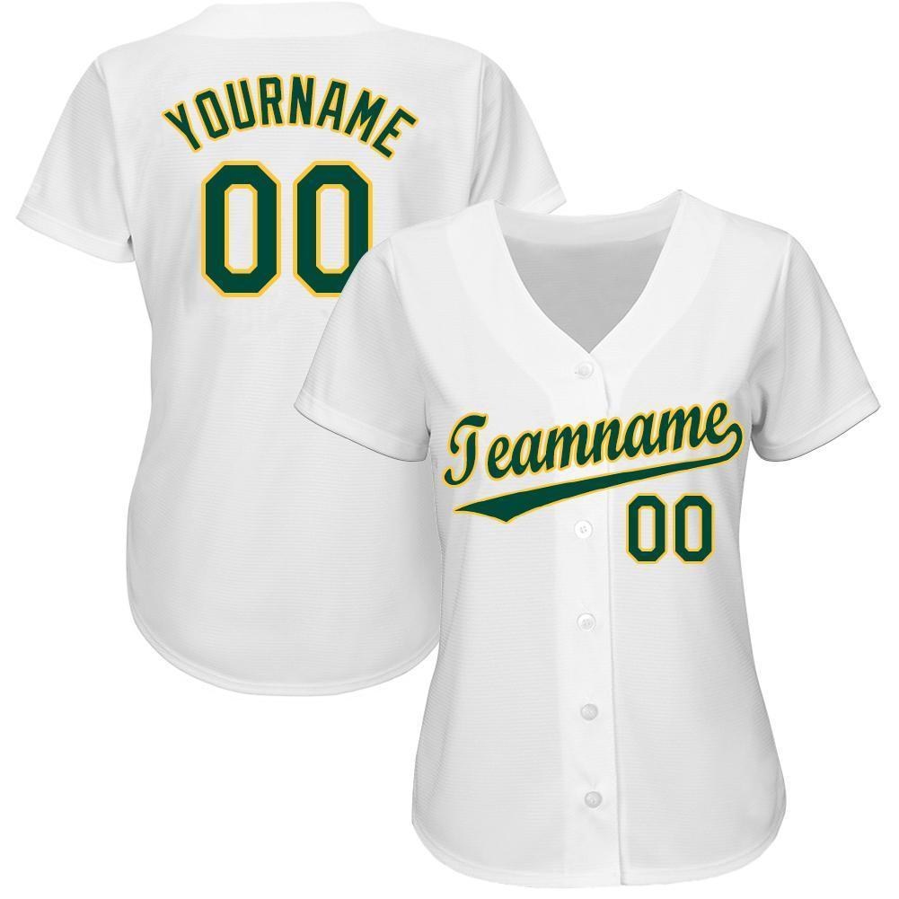 Custom White Green-Gold Baseball Jersey photo 2