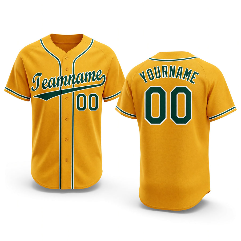 Custom Gold Green-White Baseball Jersey
