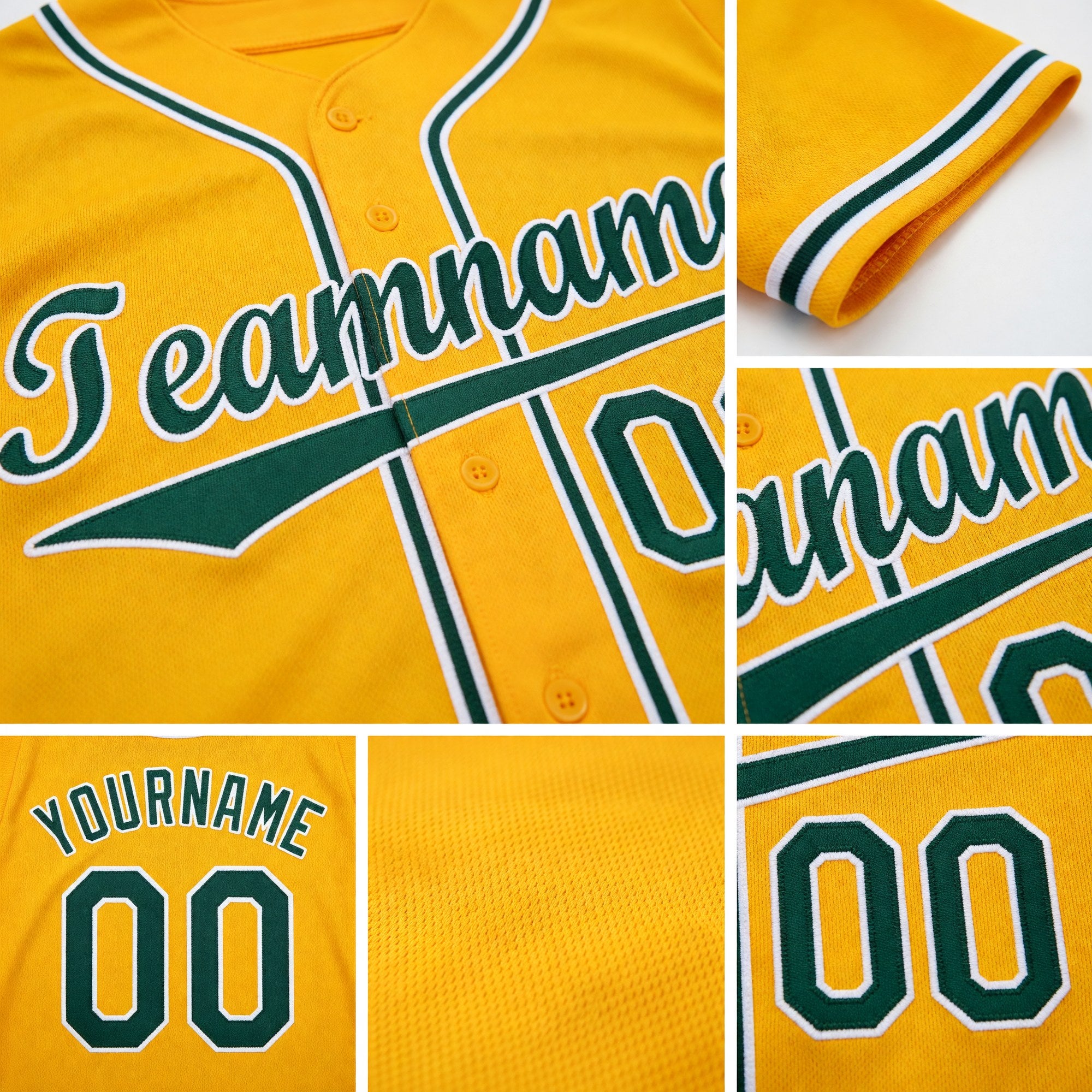 Custom Gold Green-White Baseball Jersey detail