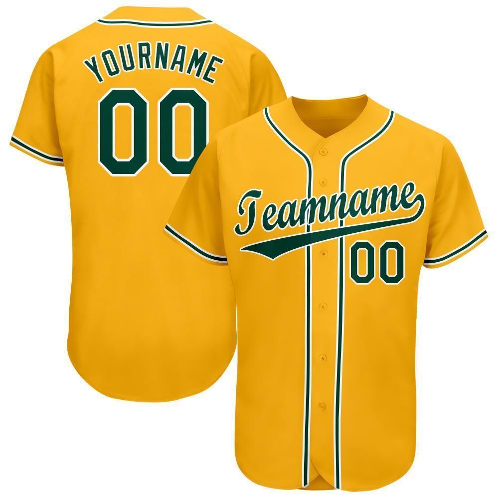 Custom Gold Green-White Baseball Jersey photo 1