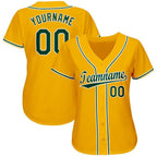 Custom Gold Green-White Baseball Jersey photo 2
