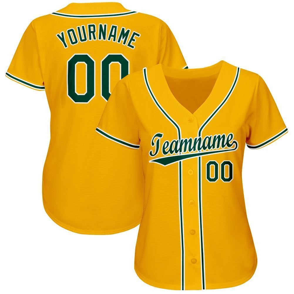 Custom Gold Green-White Baseball Jersey photo 2
