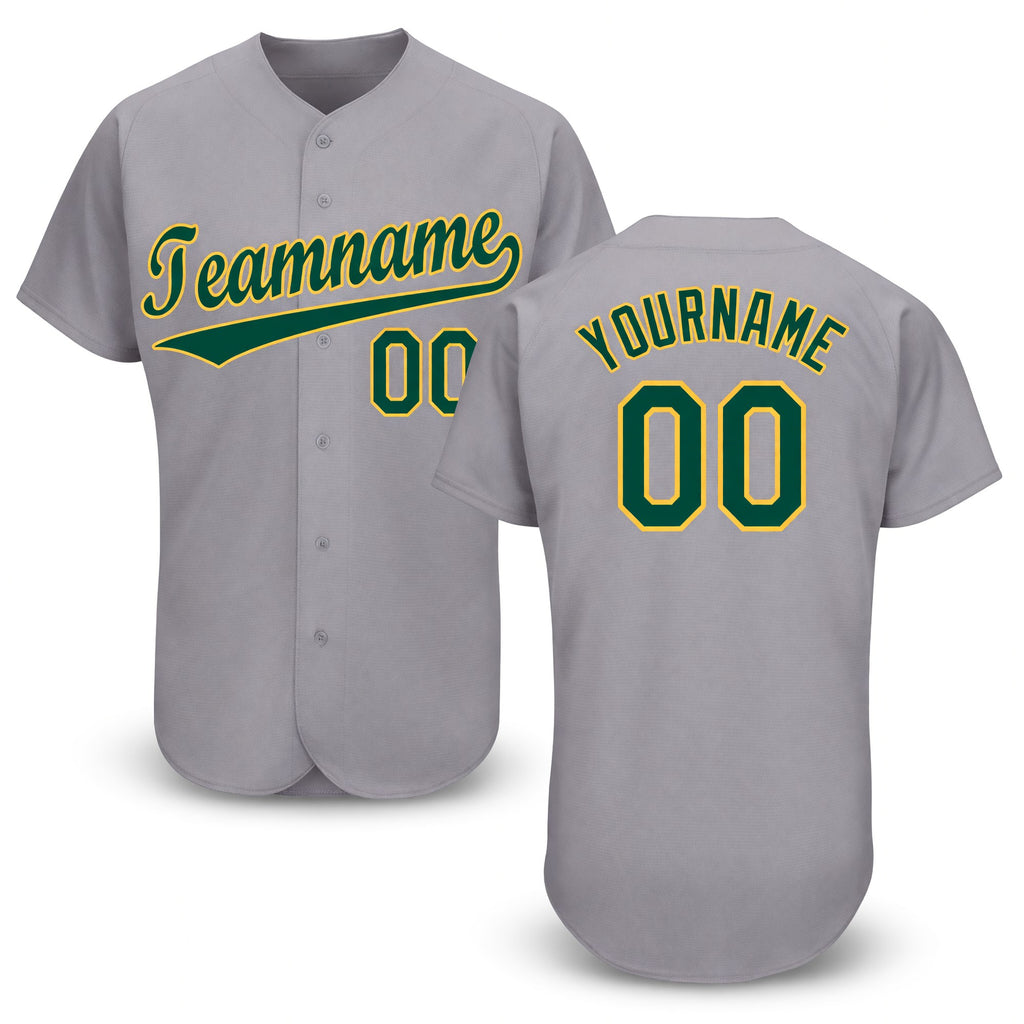 Custom Gray Green-Gold Baseball Jersey