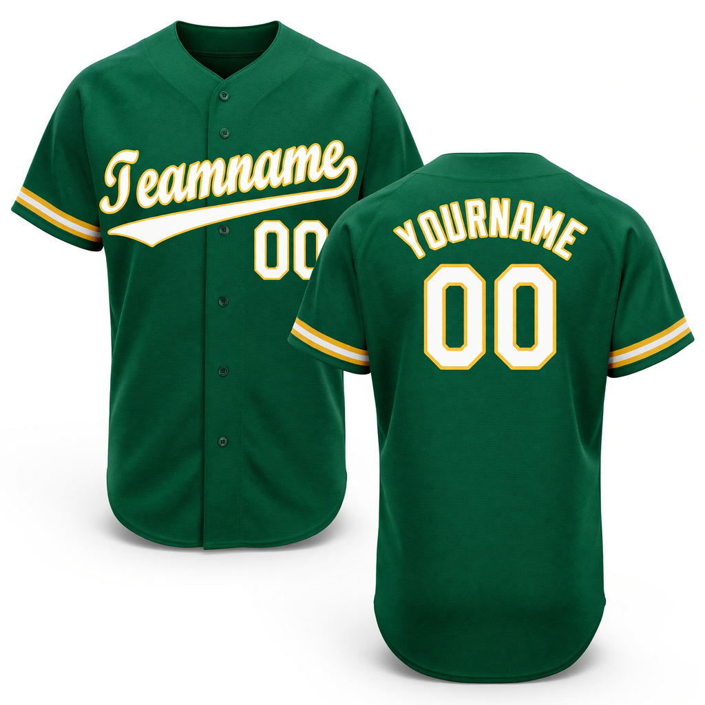 Custom Kelly Green White-Gold Baseball Jersey