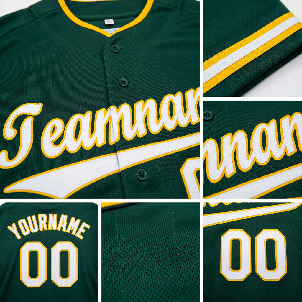Custom Kelly Green White-Gold Baseball Jersey detail