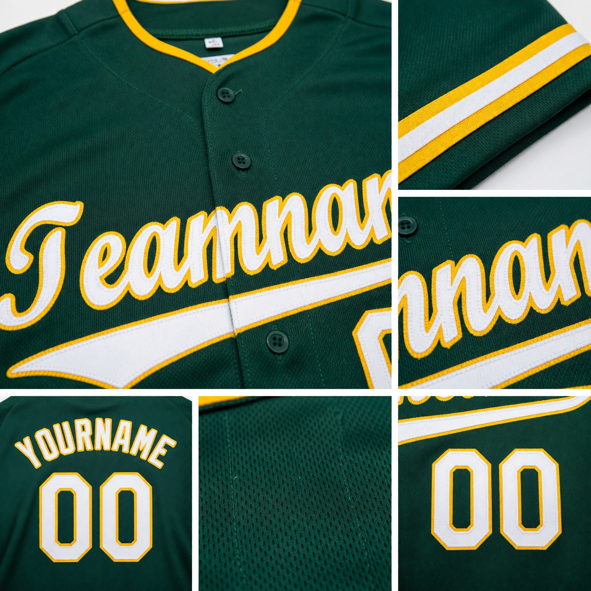 Custom Kelly Green White-Gold Baseball Jersey detail