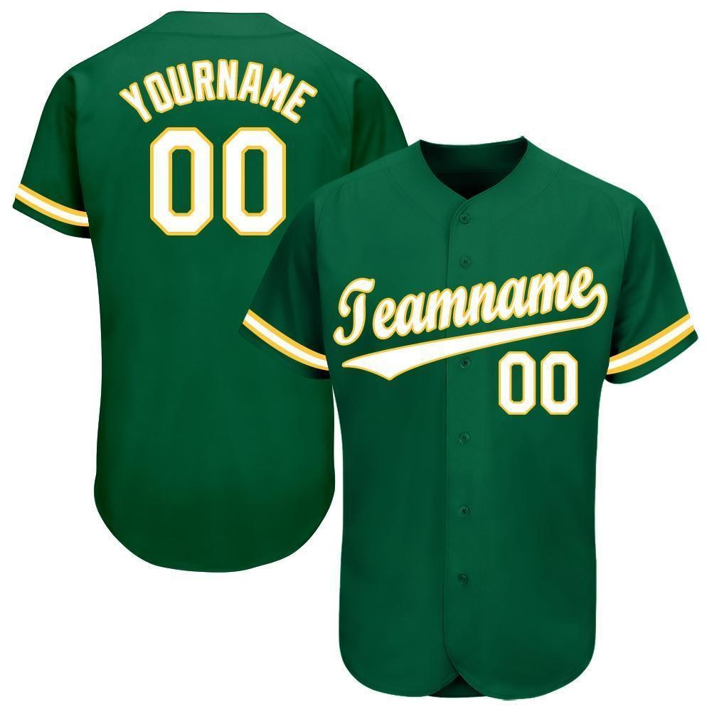 Custom Kelly Green White-Gold Baseball Jersey photo 1
