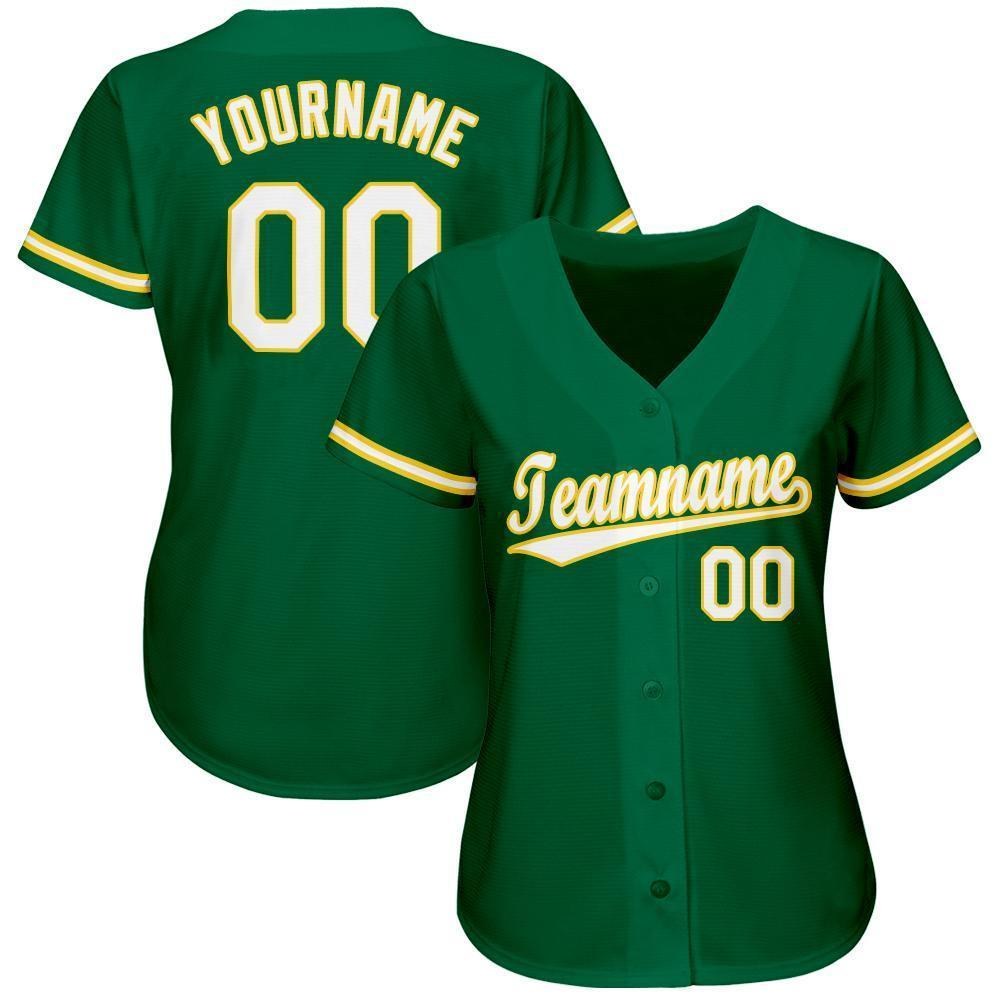 Custom Kelly Green White-Gold Baseball Jersey photo 3