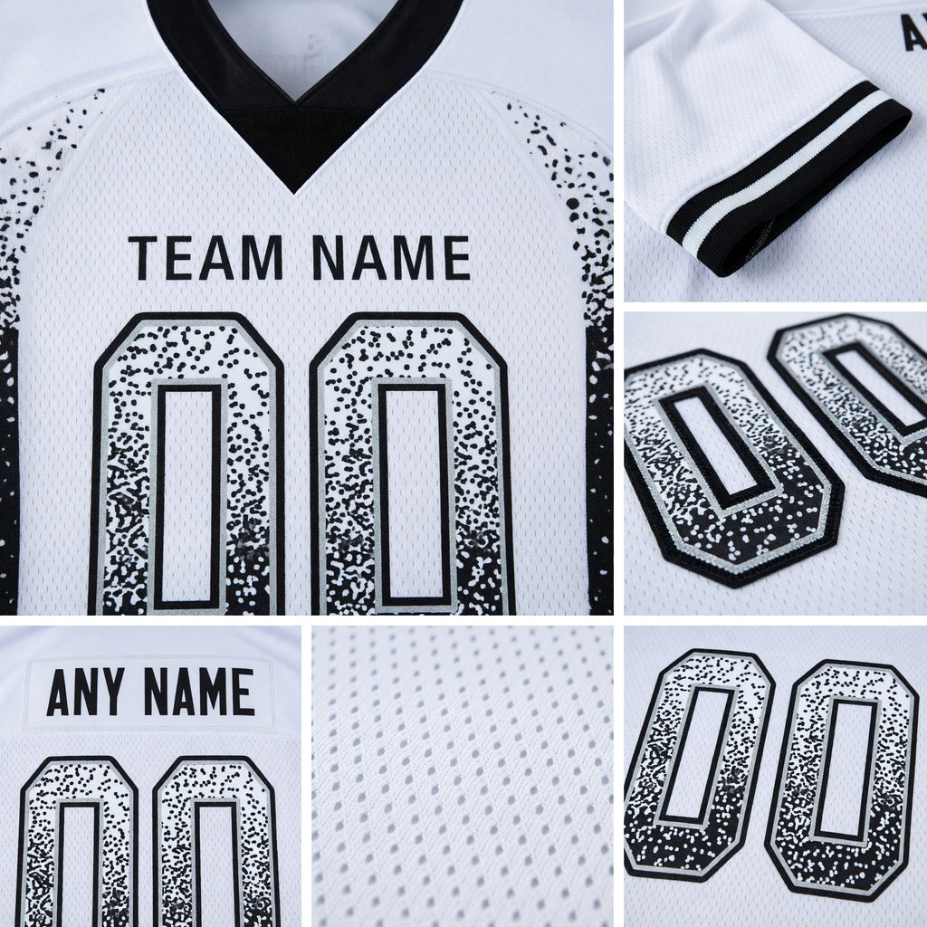 Custom White Black-Silver Drift Fashion Football Jersey detail