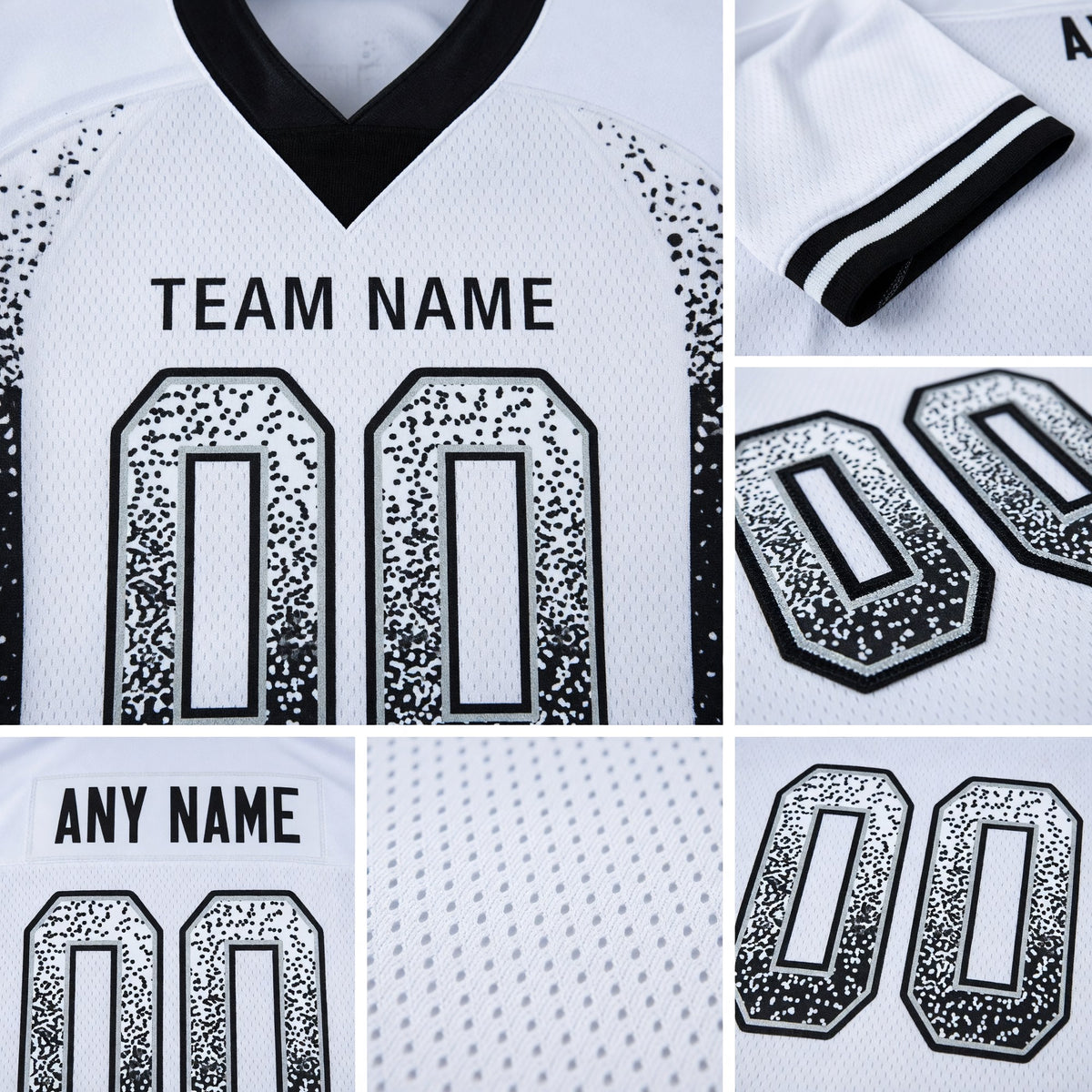 Custom White Black-Silver Drift Fashion Football Jersey detail