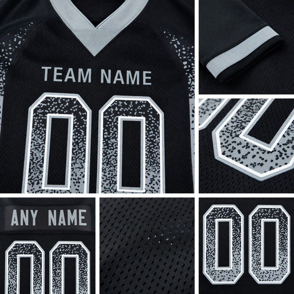 Custom Black Silver-White Drift Fashion Football Jersey detail