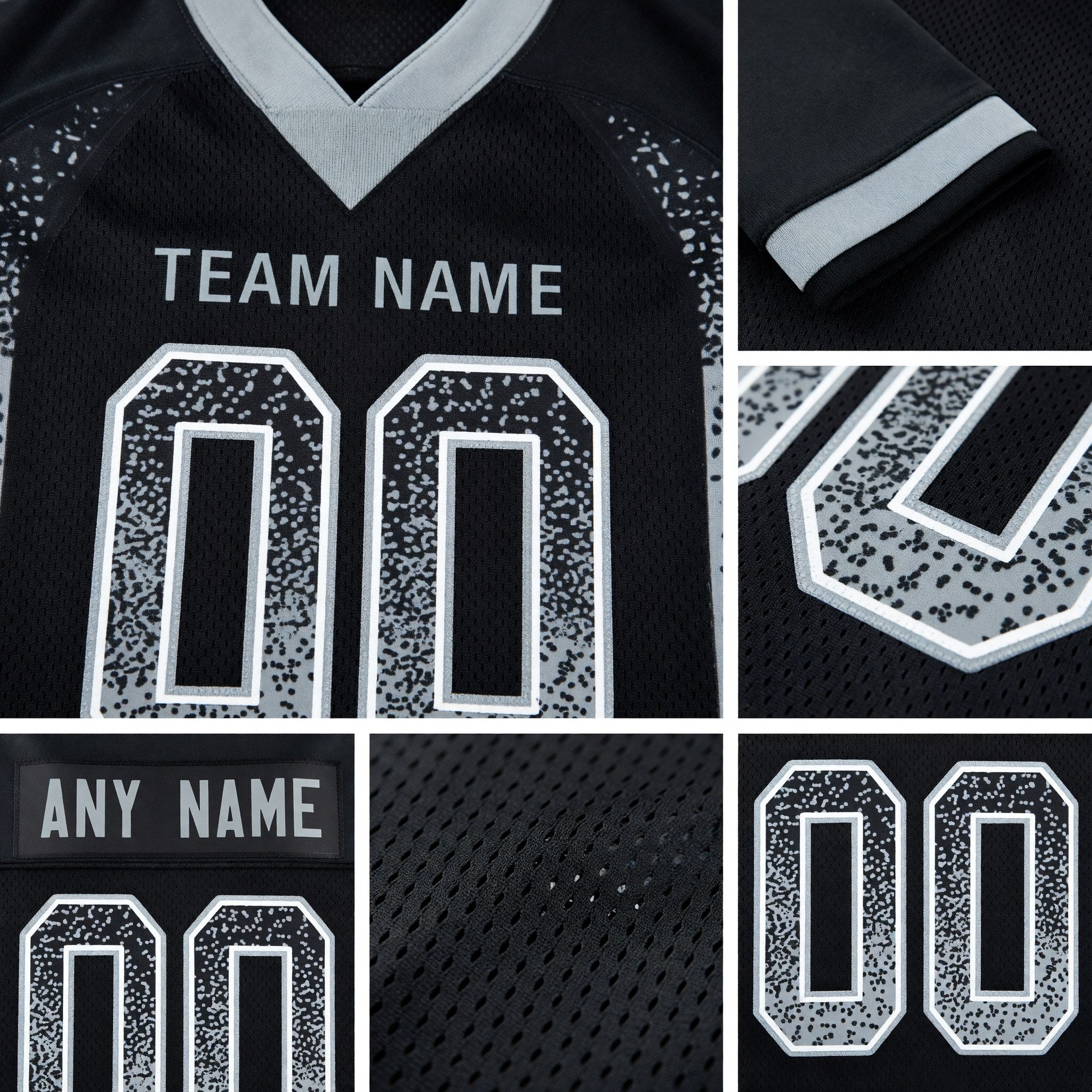 Custom Black Silver-White Drift Fashion Football Jersey detail