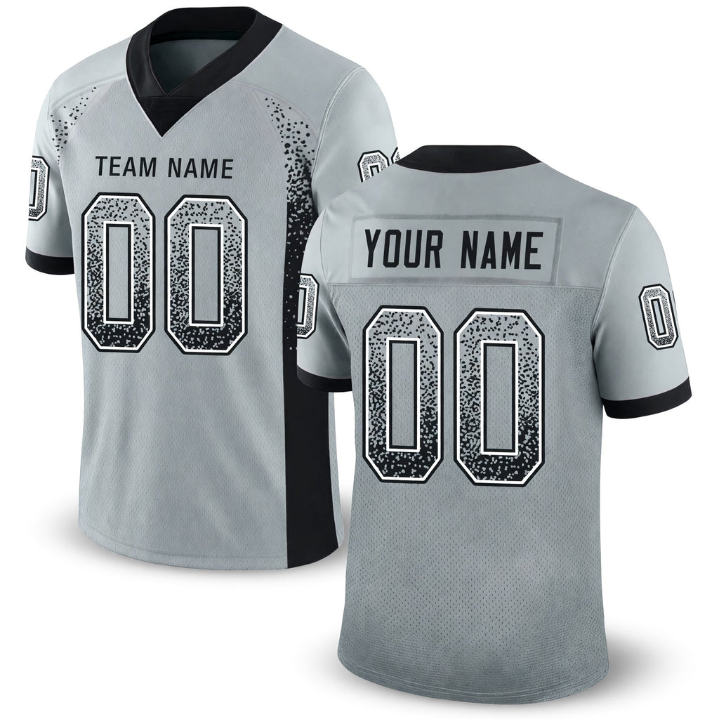 Custom Silver Black-White Drift Fashion Football Jersey