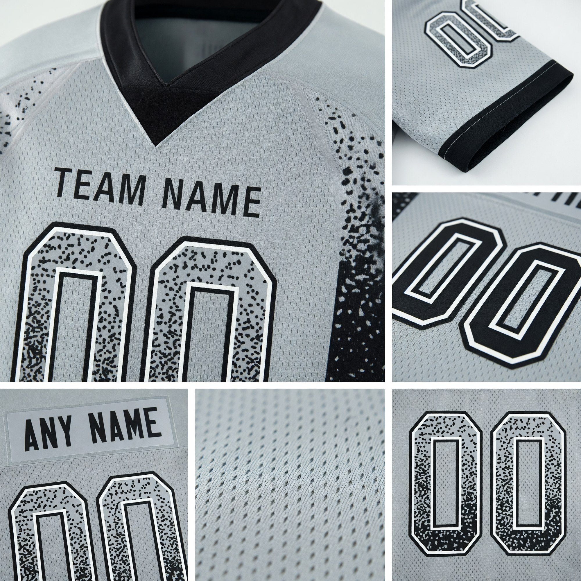 Custom Silver Black-White Drift Fashion Football Jersey detail