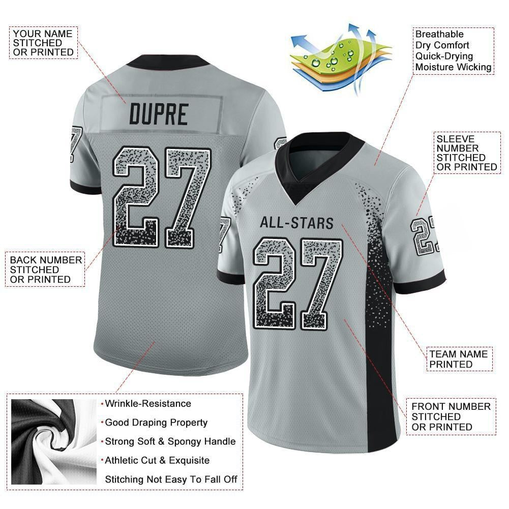 Custom Silver Black-White Drift Fashion Football Jersey photo 2