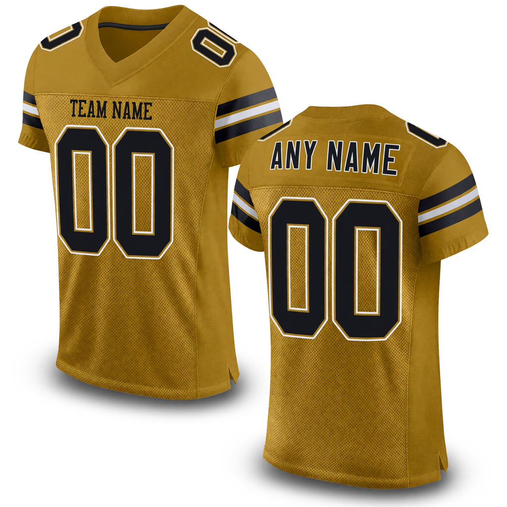 Custom Old Gold Black-White Mesh Authentic Football Jersey