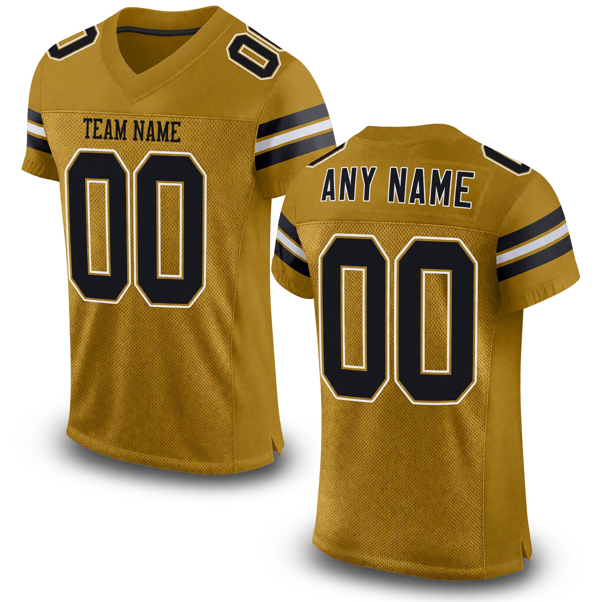 Custom Old Gold Black-White Mesh Authentic Football Jersey