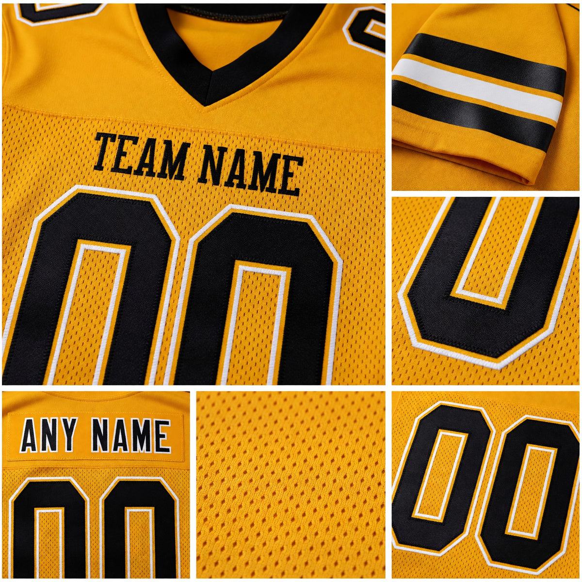 Custom Old Gold Black-White Mesh Authentic Football Jersey detail