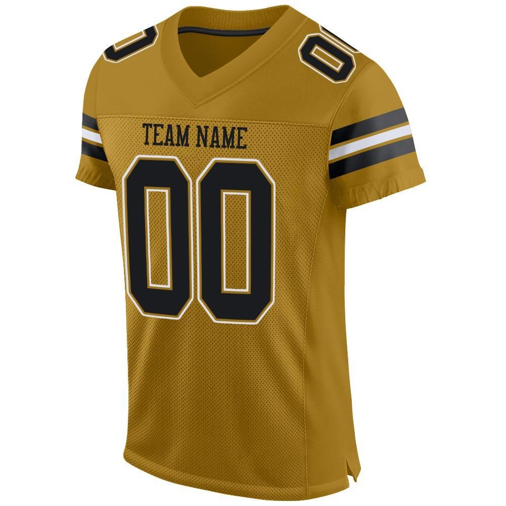 Custom Old Gold Black-White Mesh Authentic Football Jersey photo 2