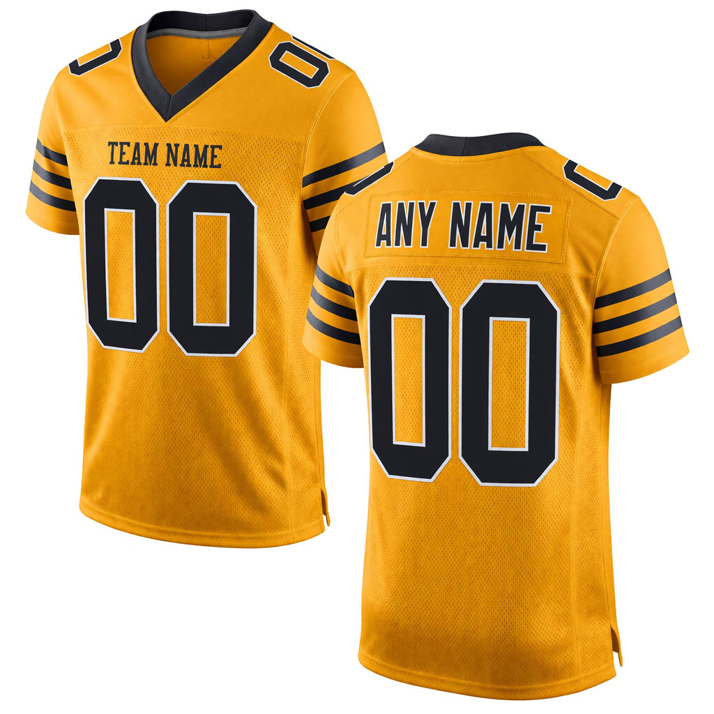 Custom Old Gold Black-White Mesh Authentic Football Jersey