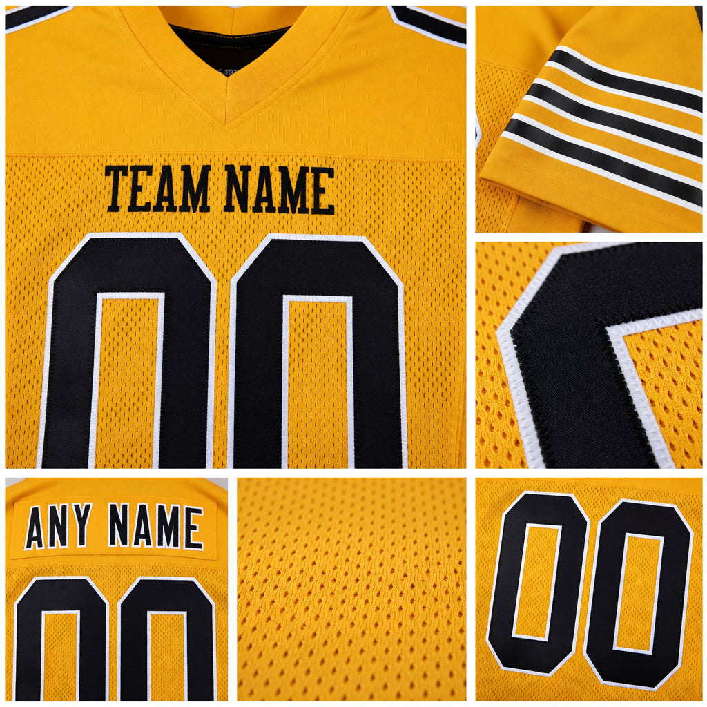 Custom Old Gold Black-White Mesh Authentic Football Jersey detail