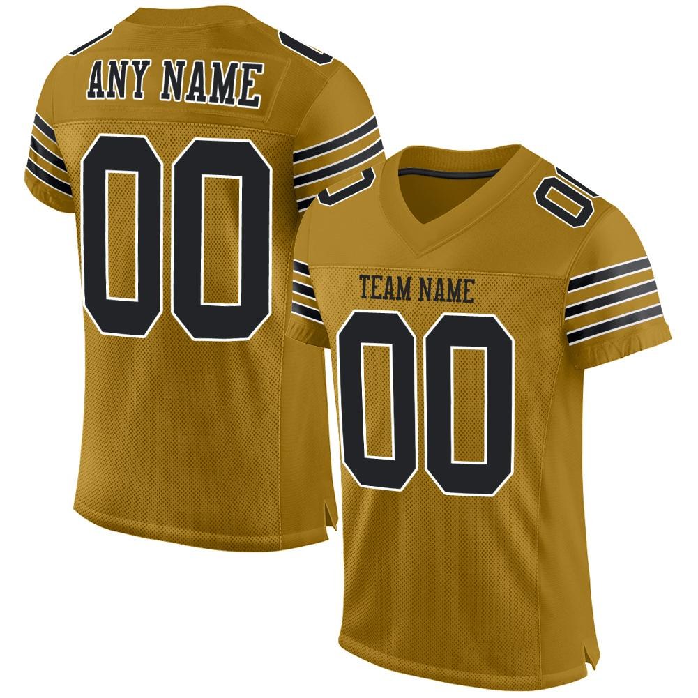 Custom Old Gold Black-White Mesh Authentic Football Jersey photo 1