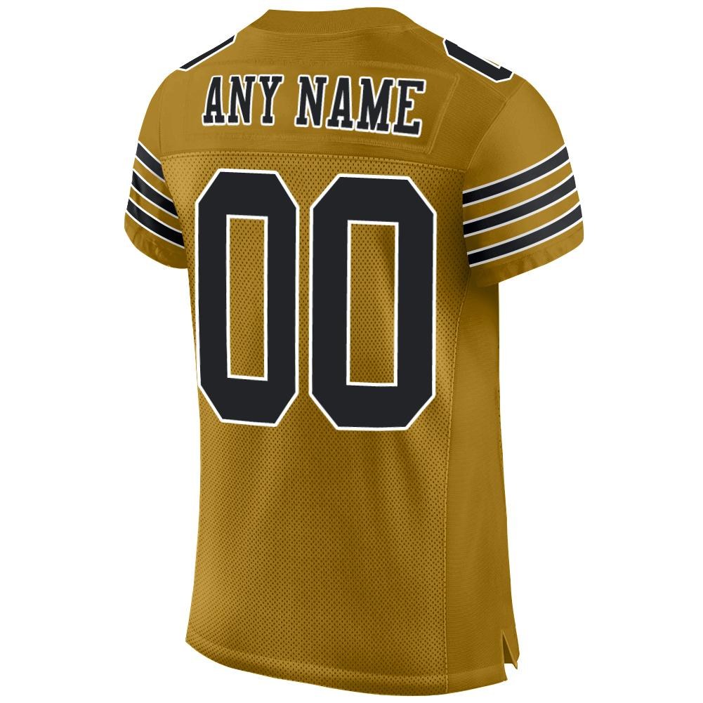 Custom Old Gold Black-White Mesh Authentic Football Jersey photo 3