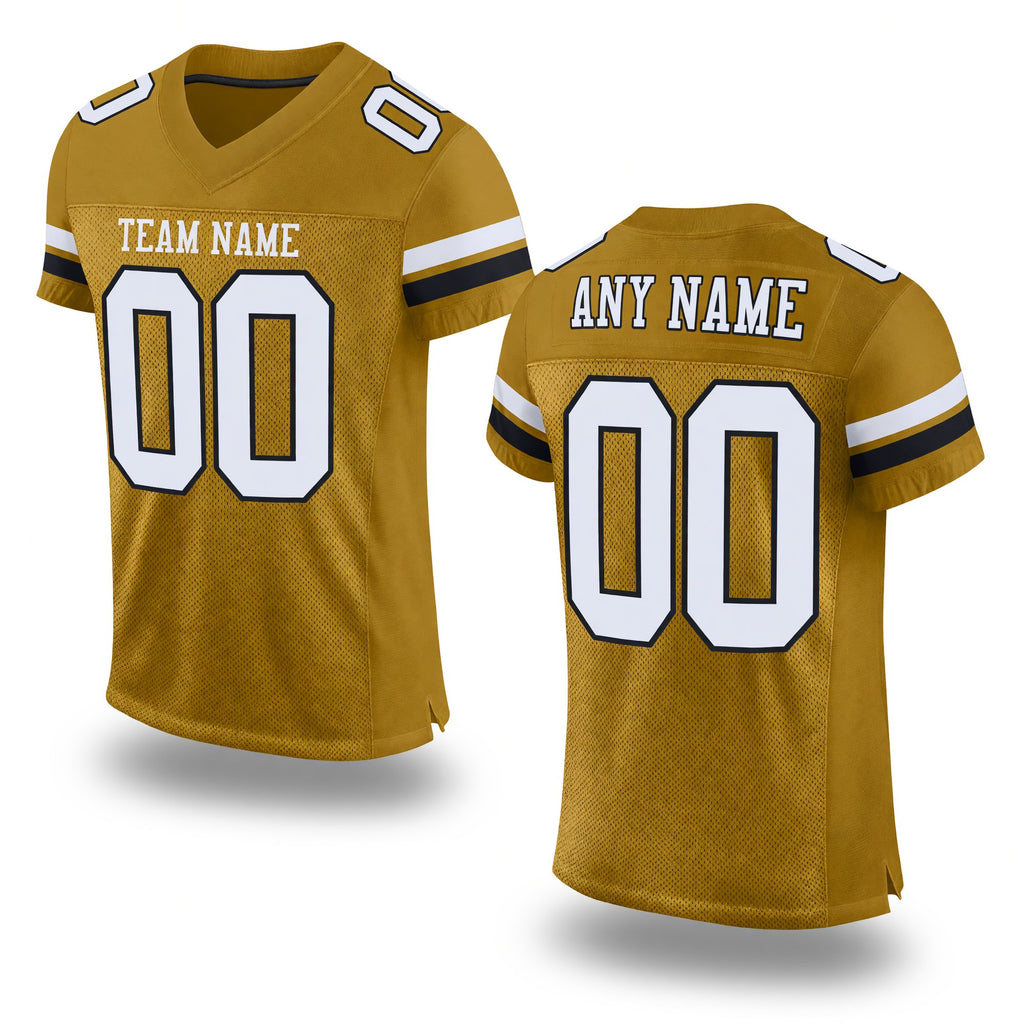 Custom Old Gold White-Black Mesh Authentic Football Jersey