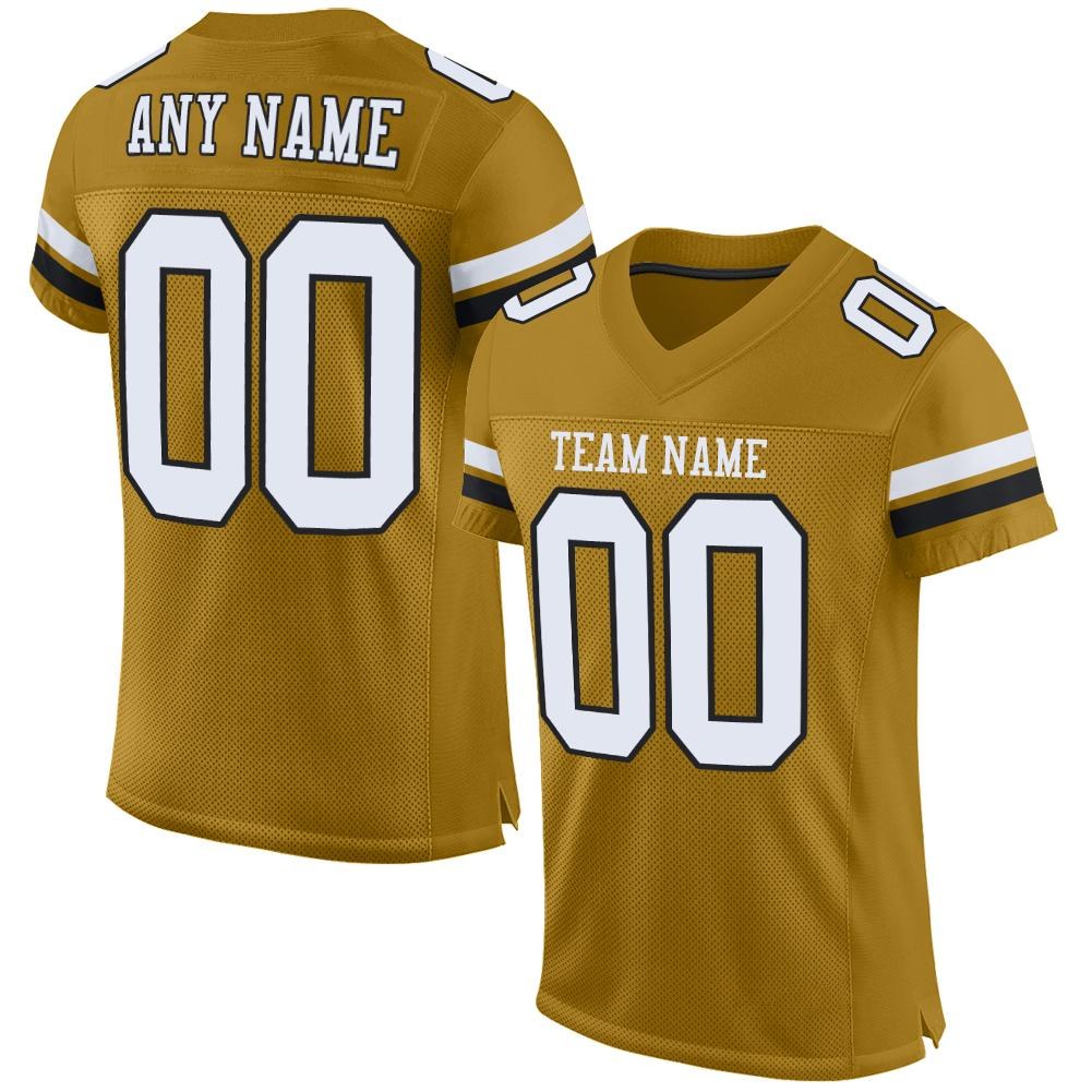 Custom Old Gold White-Black Mesh Authentic Football Jersey photo 1