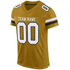 Custom Old Gold White-Black Mesh Authentic Football Jersey photo 2