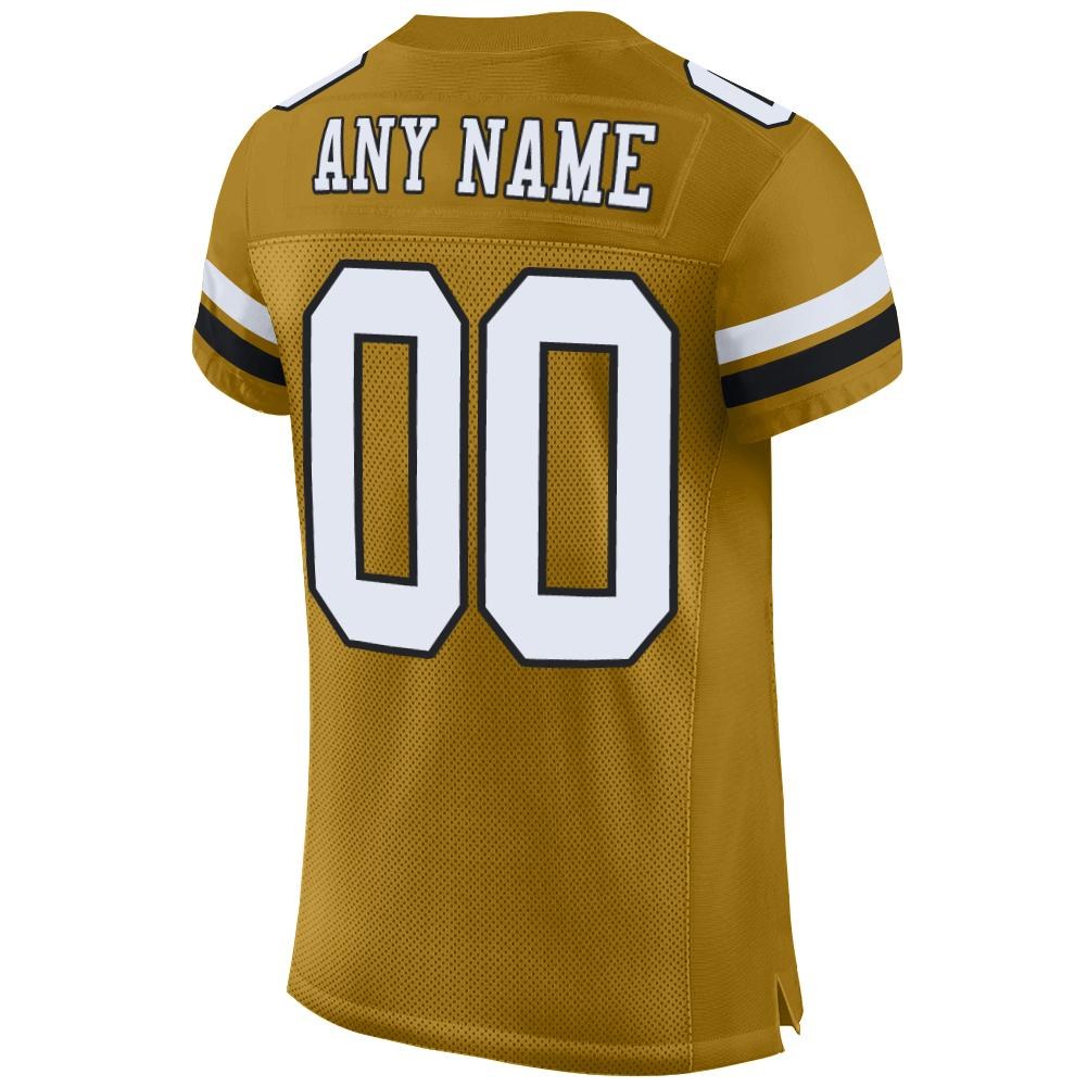 Custom Old Gold White-Black Mesh Authentic Football Jersey photo 3
