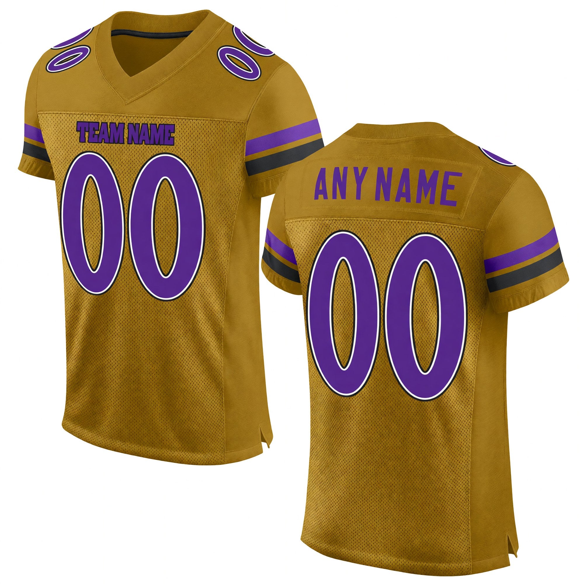 Custom Old Gold Purple-Black Mesh Authentic Football Jersey