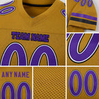 Custom Old Gold Purple-Black Mesh Authentic Football Jersey detail