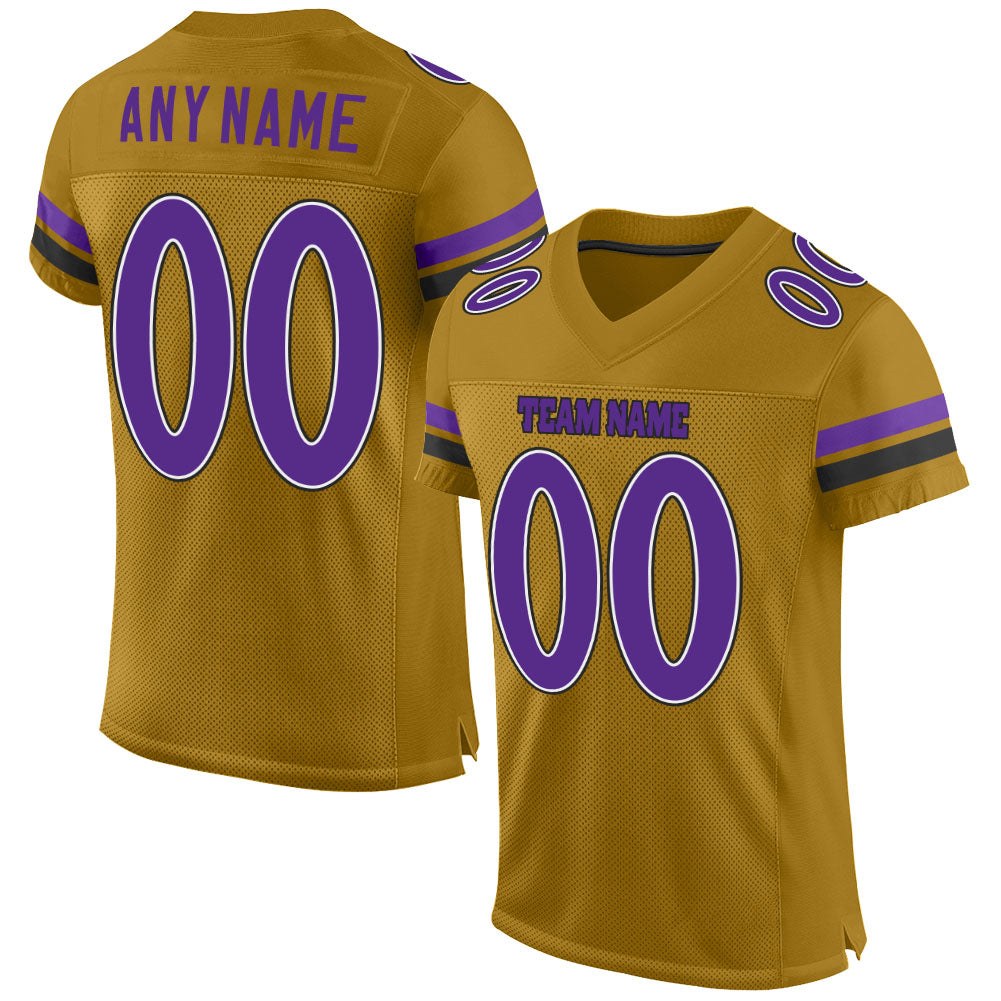 Custom Old Gold Purple-Black Mesh Authentic Football Jersey photo 1